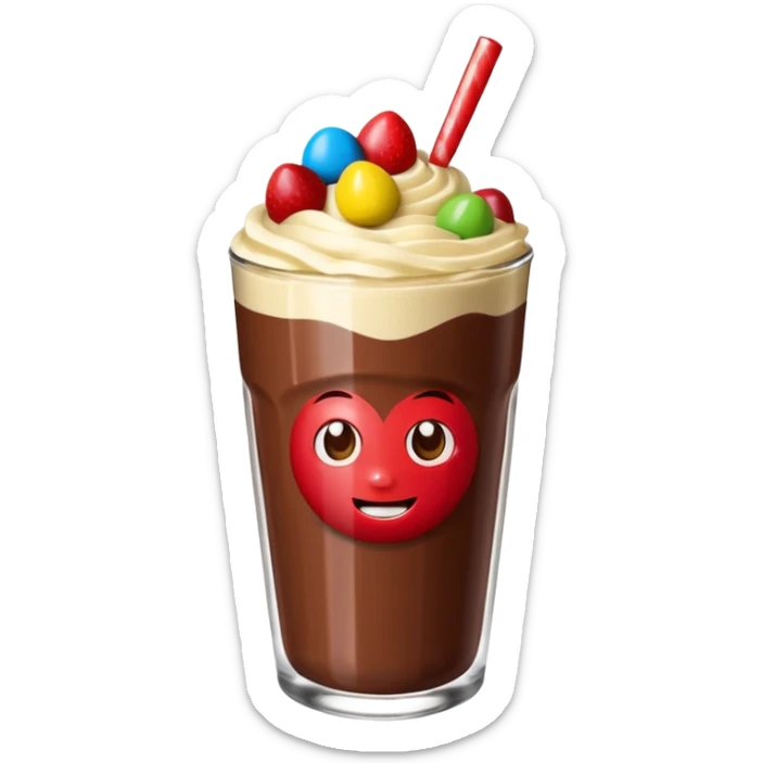 Un vaso cubierto de chocolate que arriba se vea crema batida varias fresas y mym sticker