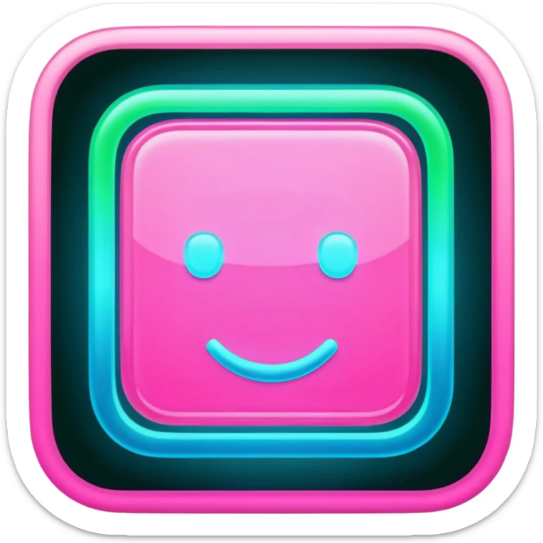 A glowing neon square in shades of pink, blue, and green, transparent background sticker