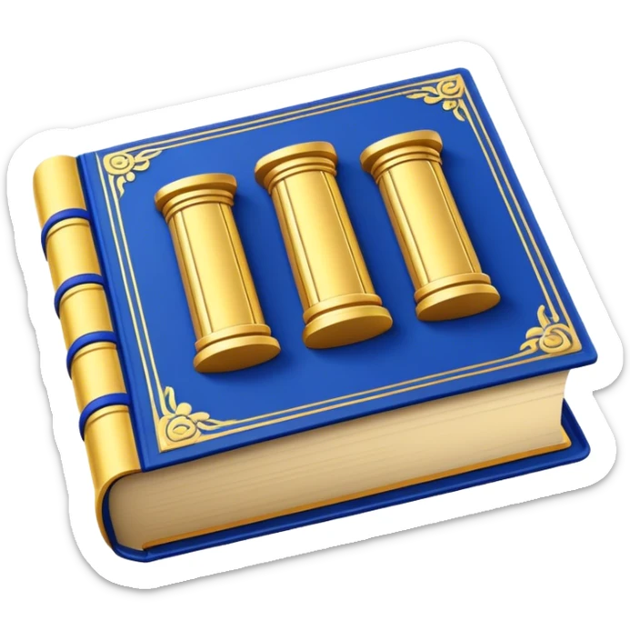 A golden yellow book with royal blue accents, smooth and polished, embossed with a symbol of six pillars, a sun, or a glowing mirror, radiating strength, confidence, and the power of self-worth.  sticker