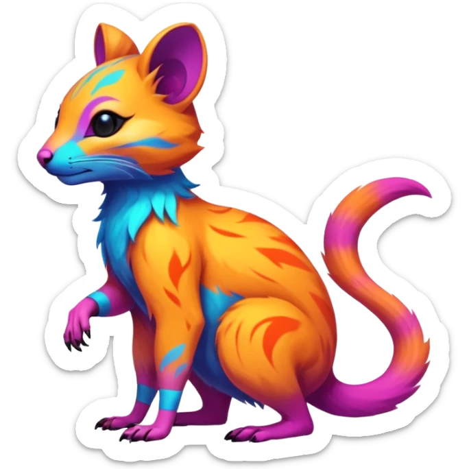 Neon-colored fantasy feline-rodent-marsupial-critter-vernid-protogen-primagen-fursona animal creature full body with intricate markings  sticker