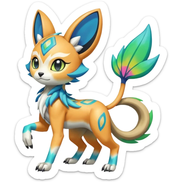 Colorful Exotic Randomly-colored Cartoon Anime Meloetta-WereGarurumon-Trico-Pokémon-Fakémon-fusion-hybrid-creature sticker