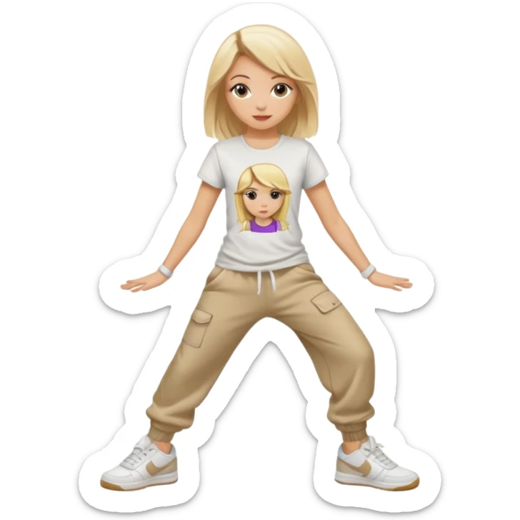 Hiphop dancer, with cute big pants, sneakers, and t-shirt. White girl blond sticker