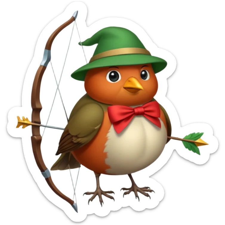 a cute and simple cartoon of a fat robin bird that looks like robin hood sticker