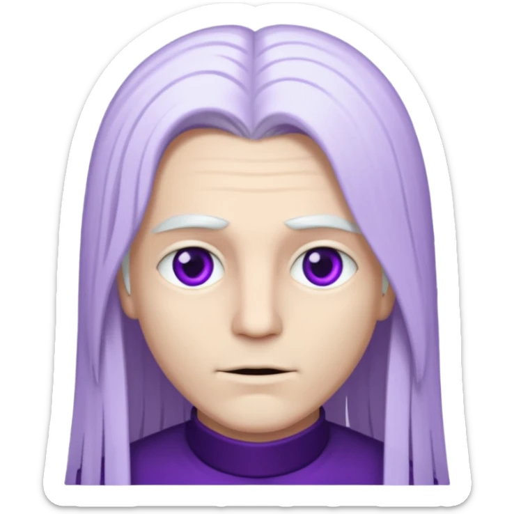 Beyaz uzun ve düz saçları olan,mor göz rengi olan, bembeyaz tenli bir erkek,genç sticker