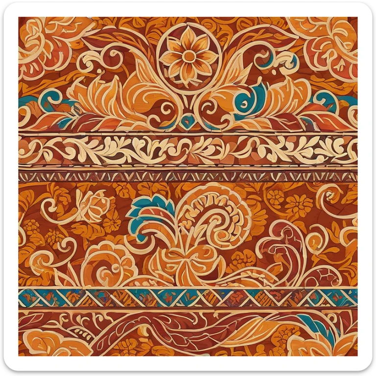 Cinematic Realistic Indonesian Batik Pop Culture Emoji, showcasing intricate, colorful batik patterns rendered with detailed textures and vibrant, cultural lighting. sticker