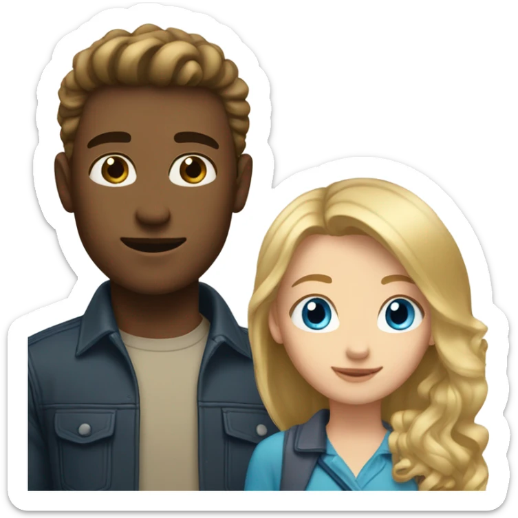 Guy with blonde hair and blue eyes taller and girl with brown hair brown eyes sticker