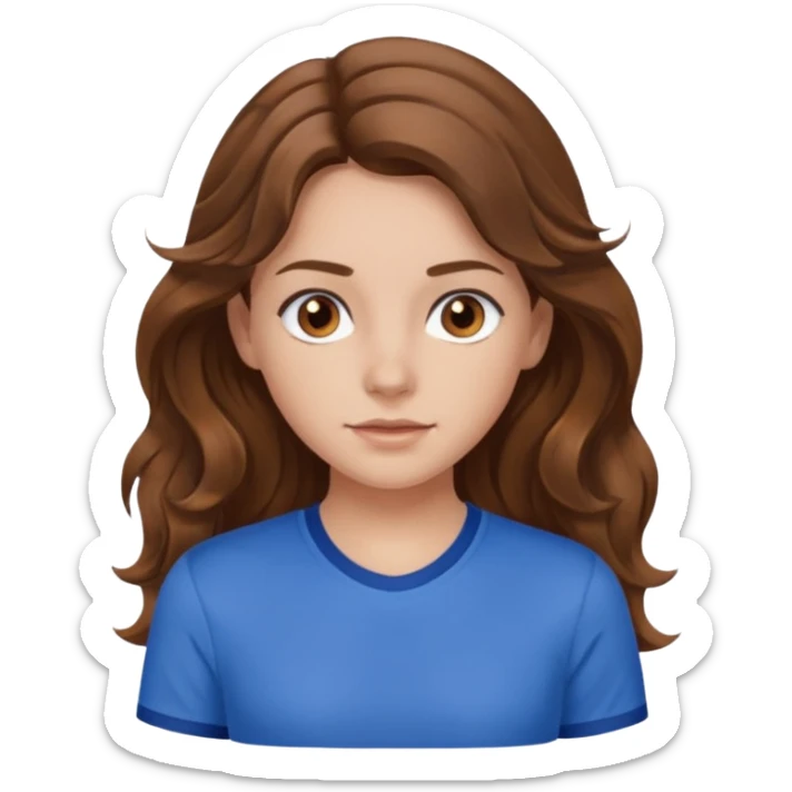 brown hair, hazel eyes, blue athletic shirt, wavy long hair  girl sticker