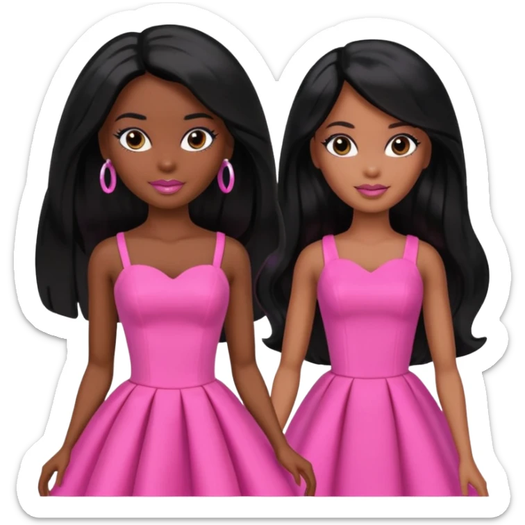 Make skin Darker skin Black barbie, long black  hair, pink dress sticker