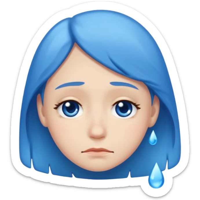 mix of these two 🥺☺️ but make it classic orginal emoji not woman or man face and without hearts and a little bit sad but still smile, make the drops blue like cry sticker