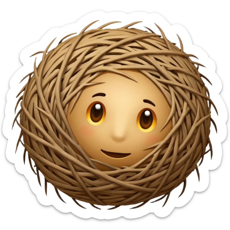 tumbleweed emoji rolling in the center of the frame. The tumbleweed has a round but irregular messy shape, made of thick branches sticker