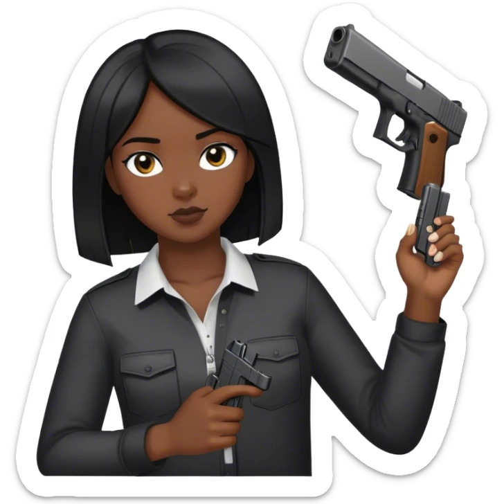 black girl with straight black hair holding a glock sticker
