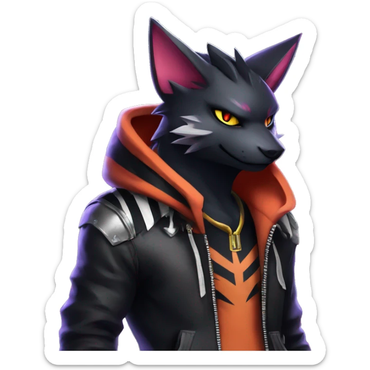 Cool Anthro Black Noibat-Quilava-Litten-Pokémon with edgy stripes hoodie spiked collar punk Full Body sticker