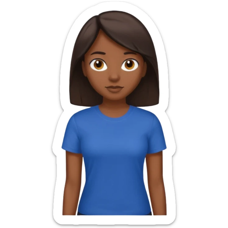  Una donna con una maglietta a mezze maniche blu scuro, i capelli lisci,lunghi,castani scuro e gli  occhi marroni sticker