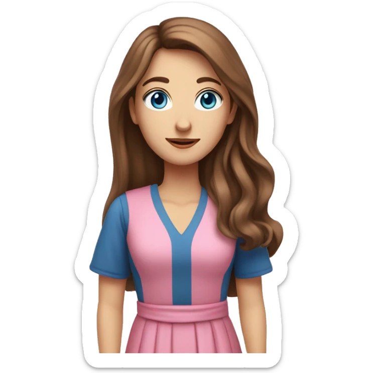 Teacher with brown long hair and blue eyes with Maltese with pink dress sticker