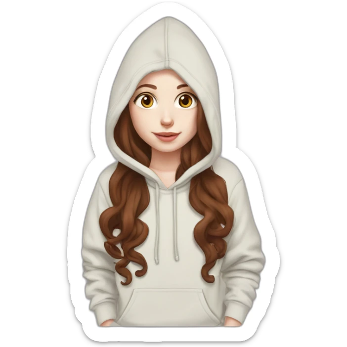 pale skin and long marron hair and huzlenuts eyes girl hoodie sticker