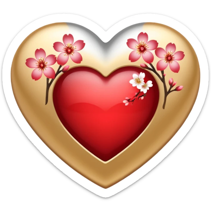 heart with a sakura blossom overlay and very prominent gold and silver highlights sticker