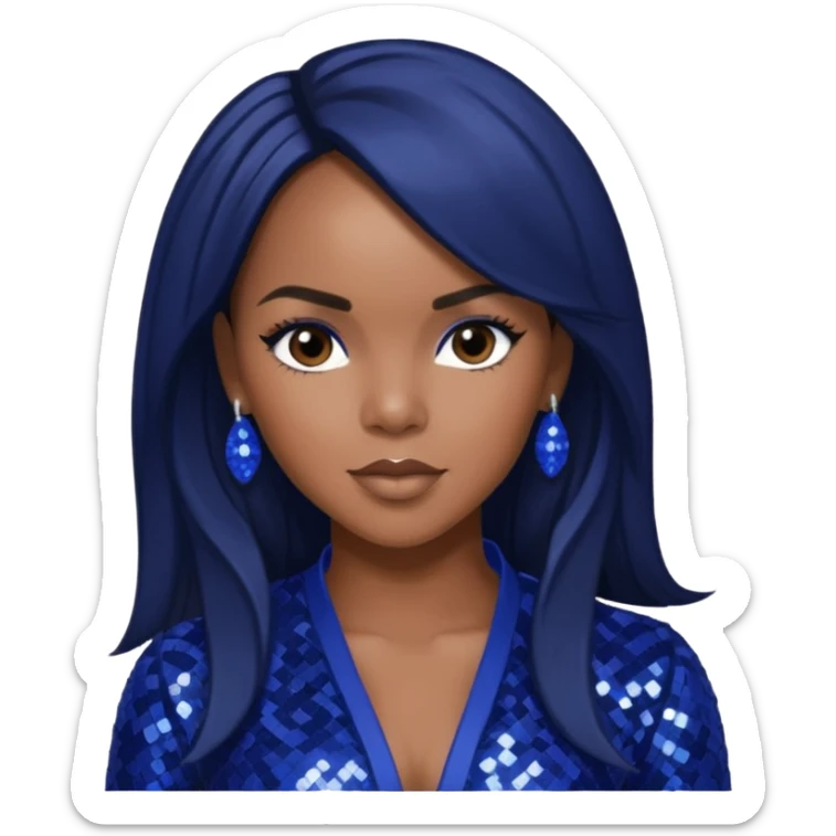 LeToya Luckett with long dark brown hair hair, indigo sequin outfit sticker