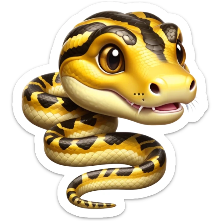 cinematic-cute-anaconda-portrait-emoji,-head-tilted-playfully-and-inquisitively,-with-a-sleek,-shimmering-body-adorned-with-detailed-scale-sriped patterns-and-round,-sparkling-eyes-full-of-wonder,-simplified-yet-irresistibly-adorable-features sticker