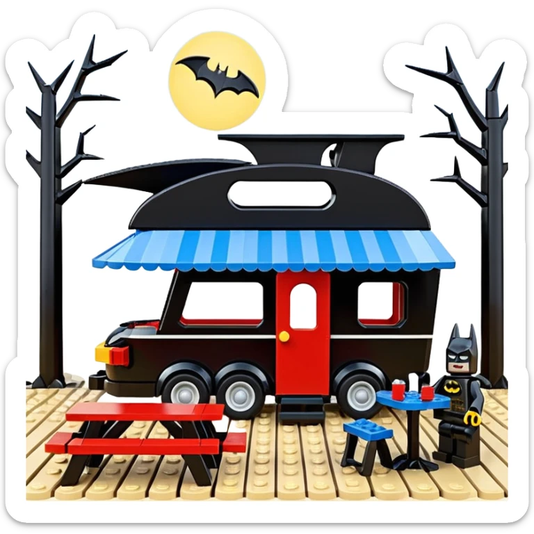Jetson’s Ultra hotrod cute Lego Haunted Batman dream house Caravan with picnic table and folding chairs on top  sticker