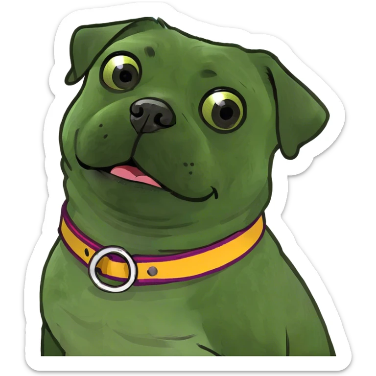 Pug with little bit of younger hanging out of it mouth  sticker