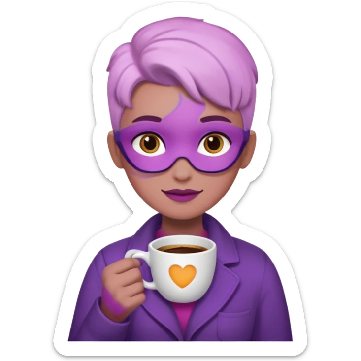 Create 3D minimalist emoji in the style of Coffee Lover — a coffee shop and roastery brand.
Style: cozy, warm.
Colors — purple-pink range.
white barista with coffee
on the form it says "Coffee Lover" sticker