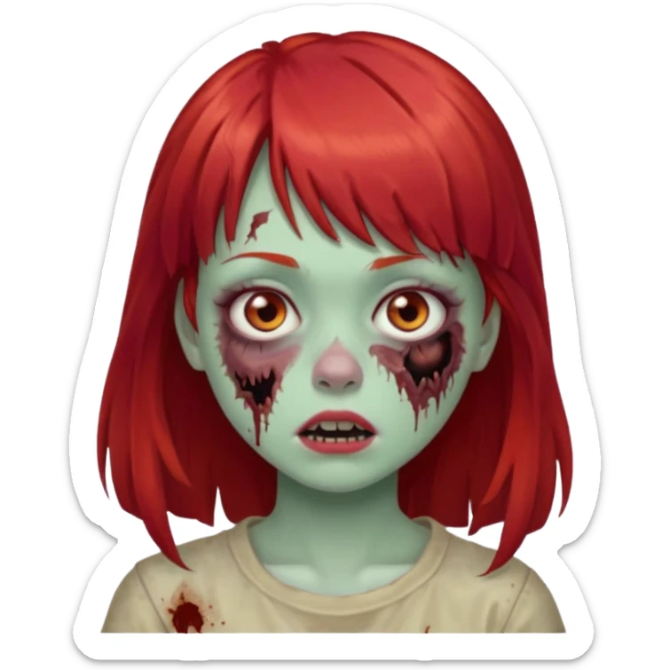 Uma menina de franja cheia, cabelos vermelho zumbi sticker