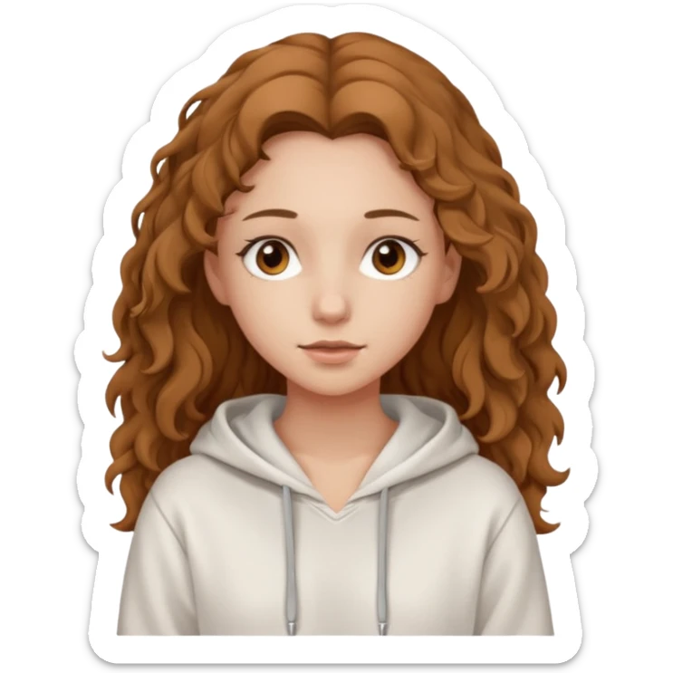 Una ragazza con una felpa semplice bianca,ha gli occhi marroni,i capelli marroni chiaro , c’è gli ha lunghi e ricci ma non troppo sticker