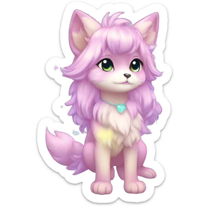Anthro Cute Fluffy Gorgeous Petite Shiny Colorful Pastel Glitter Sparkle Stars Anime Chibi Fantasy-Animal-Fakémon-Pokémon-Hybrid Fur Sona Aesthetic Trending Style Full Body sticker