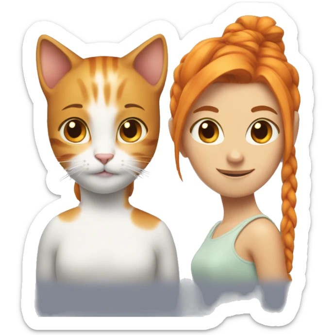 The emoji has two cats and orange hair tied in a ponytail. sticker
