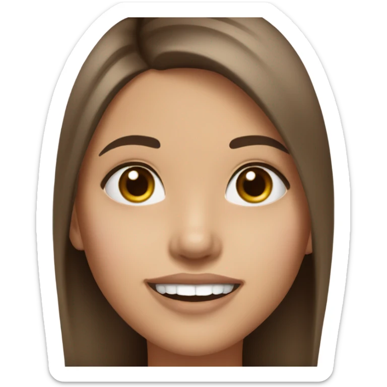 smiling girl with long hair brown hair and brown eyes wearing pale pink lipstick  sticker