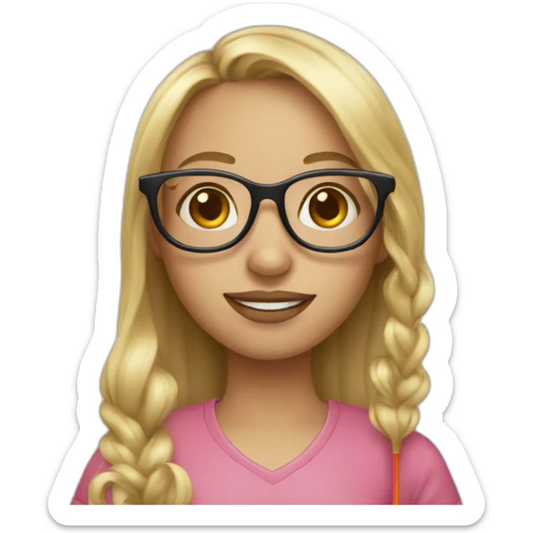 1 girl with glasses and long blond hair with lollipop sticker