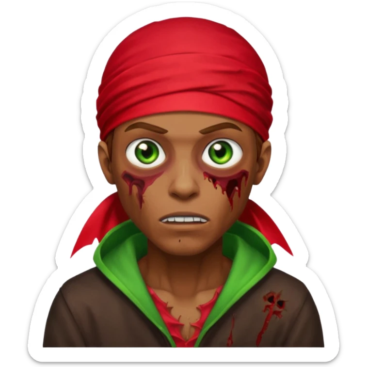 Red durag, men zombie with brown hair color and green eye color, with dark vampire clothes sticker