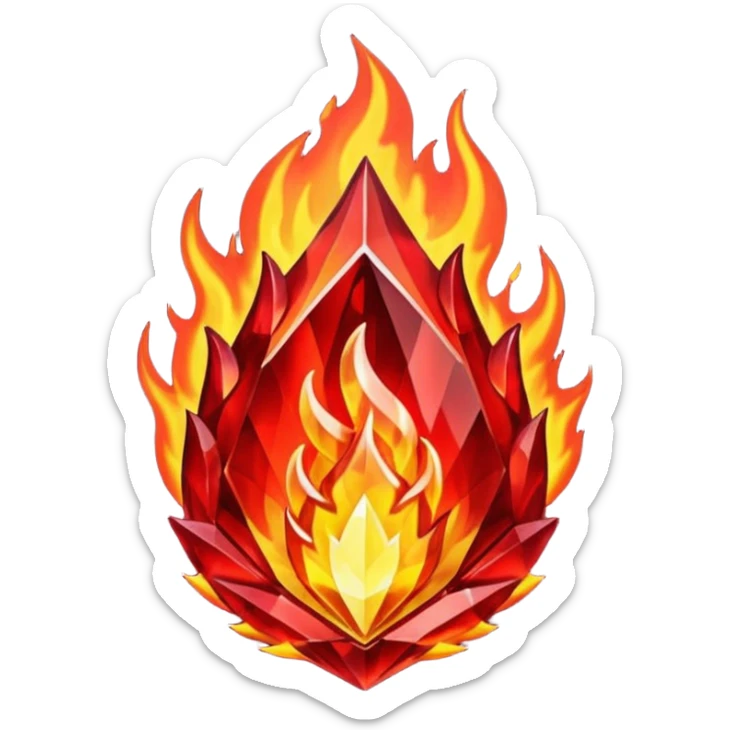 Red flaming crystal with a 💯 carved into the center of the crystal. sticker