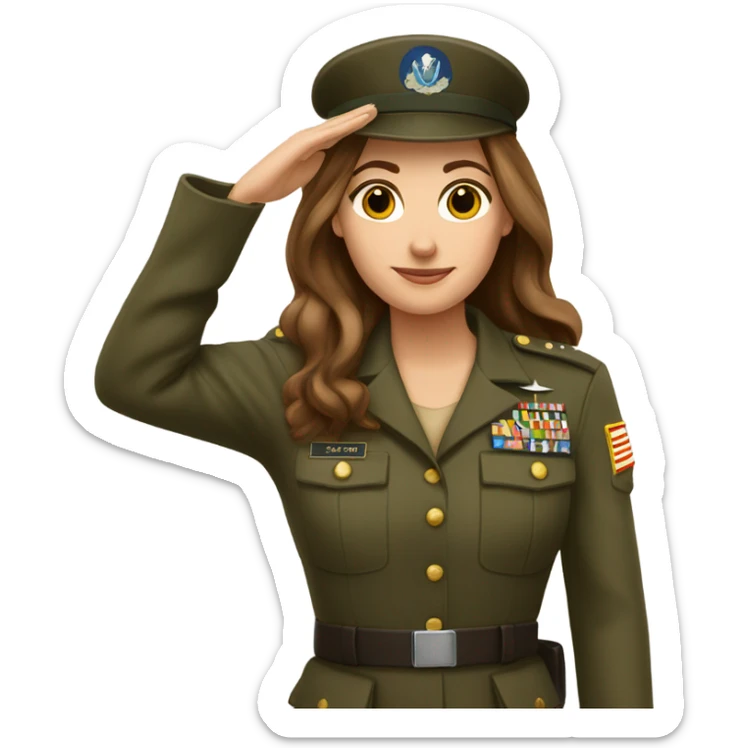 Salute Just shoulders White woman long brown hair in army uniform saluting   sticker