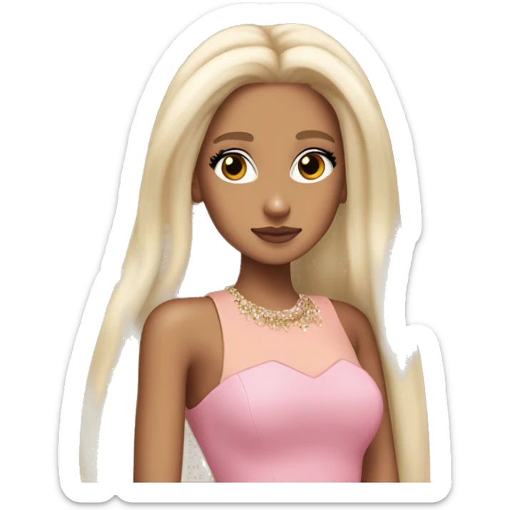 ariana grande, blonde hair, bleached eyebrows, wearing a pink fashion dress sticker