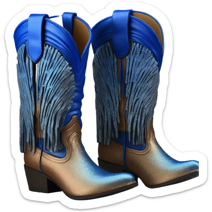 Realistic cobalt blue to bronze ombre pair of fashion cowgirl boots with sparkly shiny glitter fringe on them. sticker
