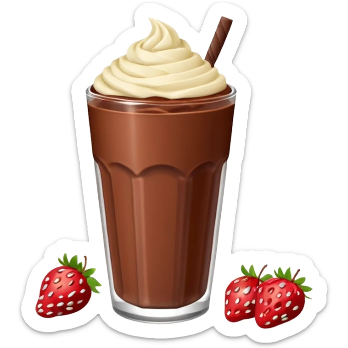 Un vaso cubierto de chocolate que arriba se vea crema batida encima M y M  y fresas encima  sticker