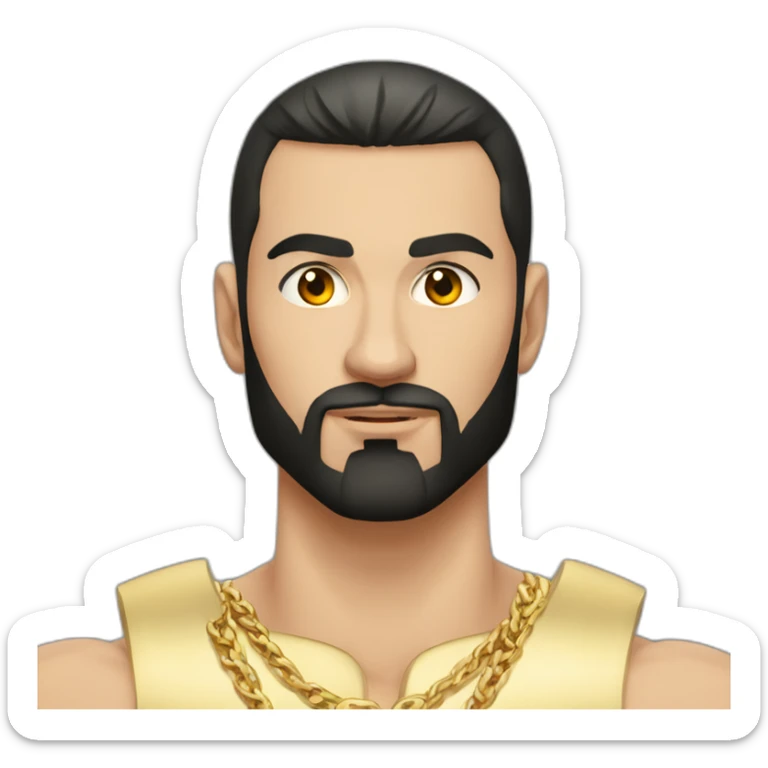 Russian muscular thug man aged 26 wearing gold chain with black hair and short beard sticker
