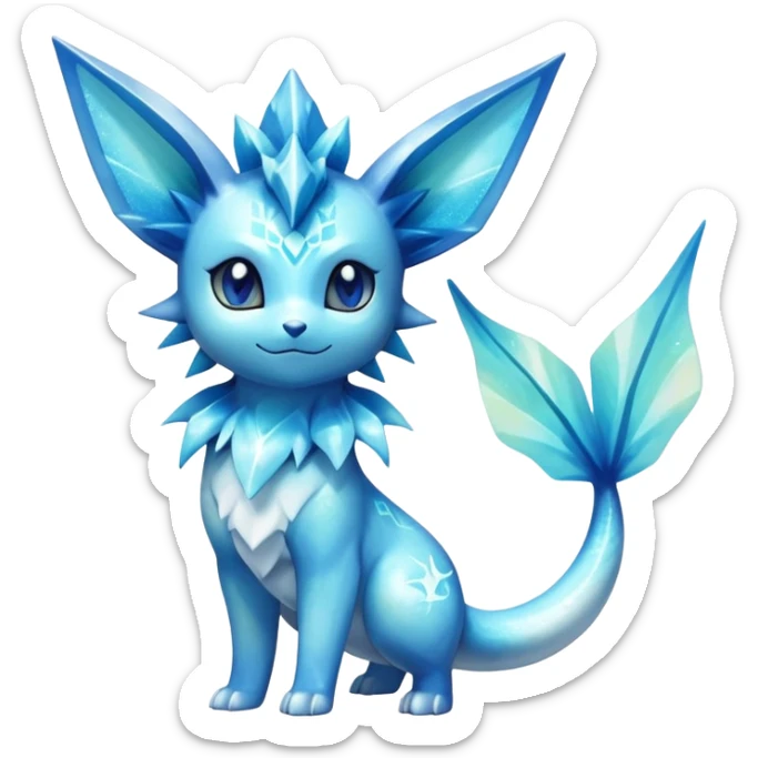 Shiny Sparkly Ethereal Iridescent Nebulae Exotic Colorful Vaporeon-Glaceon-Amaura-Aurorus-Fakémon-hybrid-creature (full body)  sticker