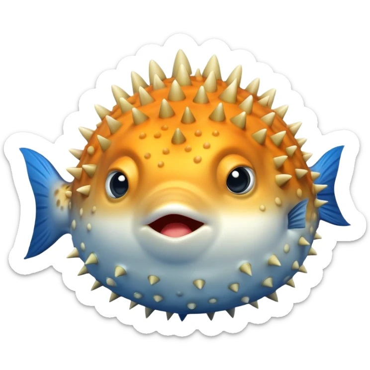 A blowfish puffs up to protect itself, showing off its spiky charm in the ocean sticker