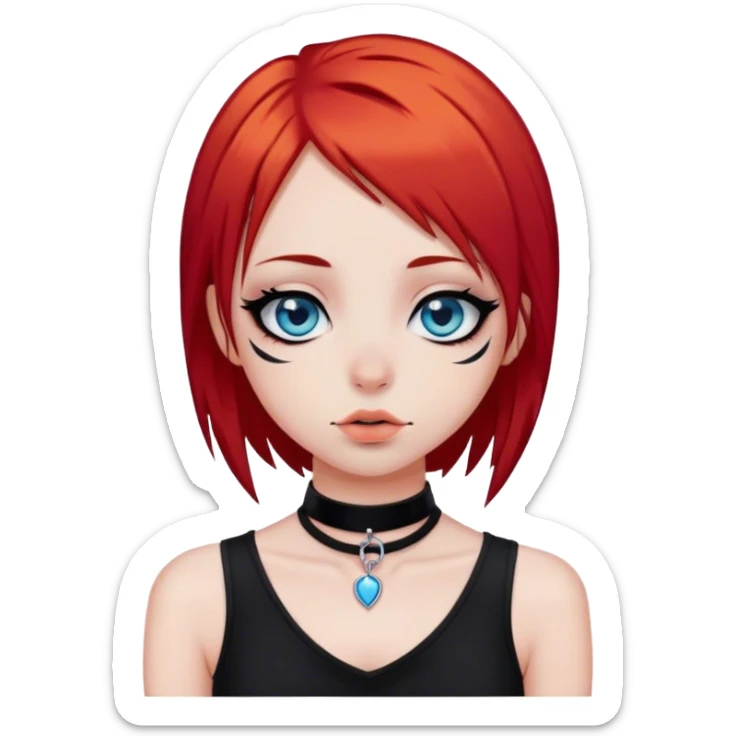 Emo girl with straight red hair, blue eyes, and a nose and lip piercing sticker