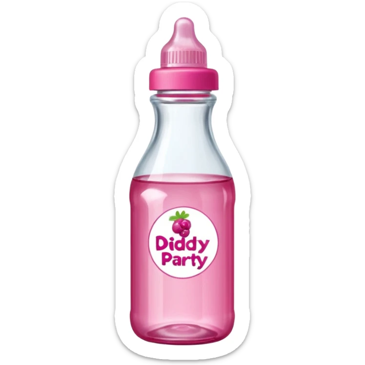 realistic baby oil style bottle pink cap pink logo clear bottle with berry logo with diddy party written and a berry on top bottle sticker
