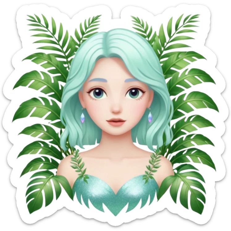 White marble dreamy divine godly angelic lady vines palm leaves tropical pastels glittery shiny aesthetic epic beautiful pretty scene scenery full picture  sticker
