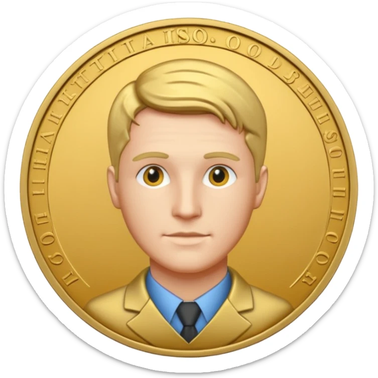 avers gold coin in front side with data scientist close-up and detailed piece of coin sticker