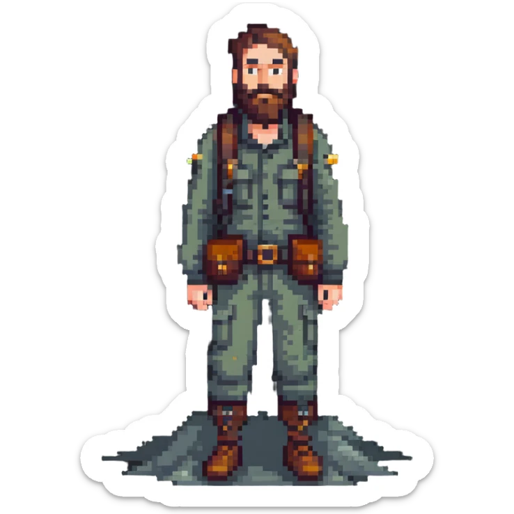 bearded man explorer with full body and detailed face, standing in fog sticker