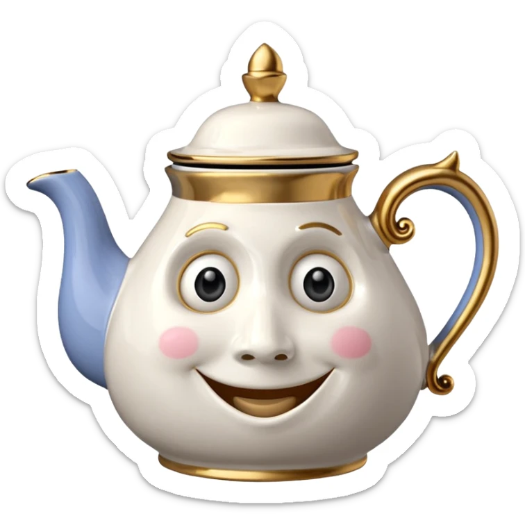 A character from the fairy tale Beauty and the Beast: Mrs. Potts, the lady who was turned into a teapot and retains the teapot's original form. sticker