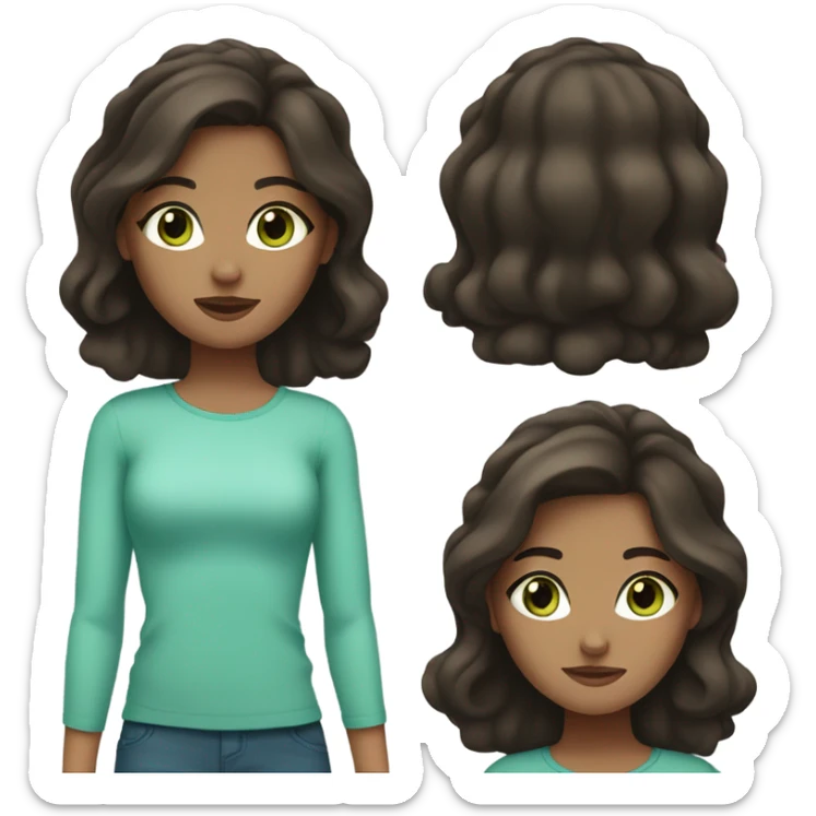 Girl with dark-brow hair, white skin and blue-green eyes sticker