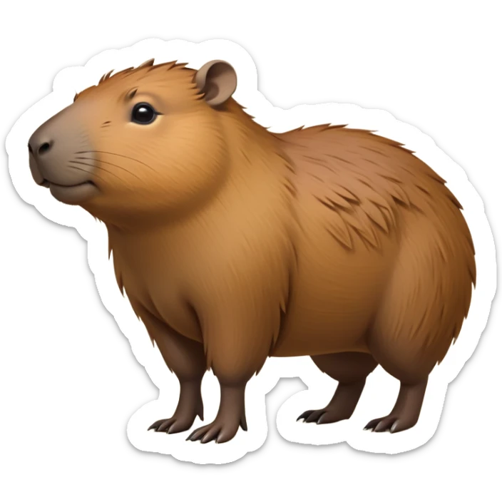 cinematic-capybara-realistic-full-body-on-all-fours-emoji,-plump-and-relaxed-body-soaking-in-the-warm-sun,-short-brown-fur-slightly-ruffled,-head-tilted-dramatically,-calm-expressive-eyes-exuding-serene-wisdom,-simplified-yet-realistic head tilted confidently staring at the camera ina. comical way sticker