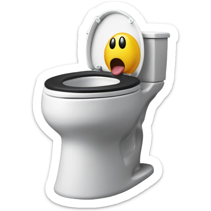 toilet with symbiote suit on and tongue coming out of mouth made from the lid and seat sticker