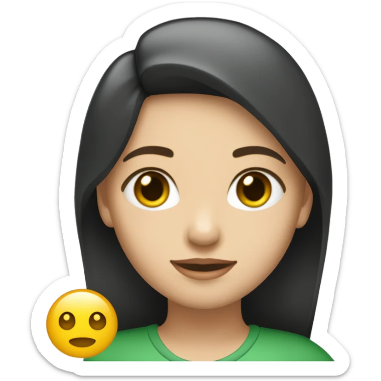 Uma menina branca com cabelos castanhos claros, olhos verdes, e blusa preta de gola alta sticker